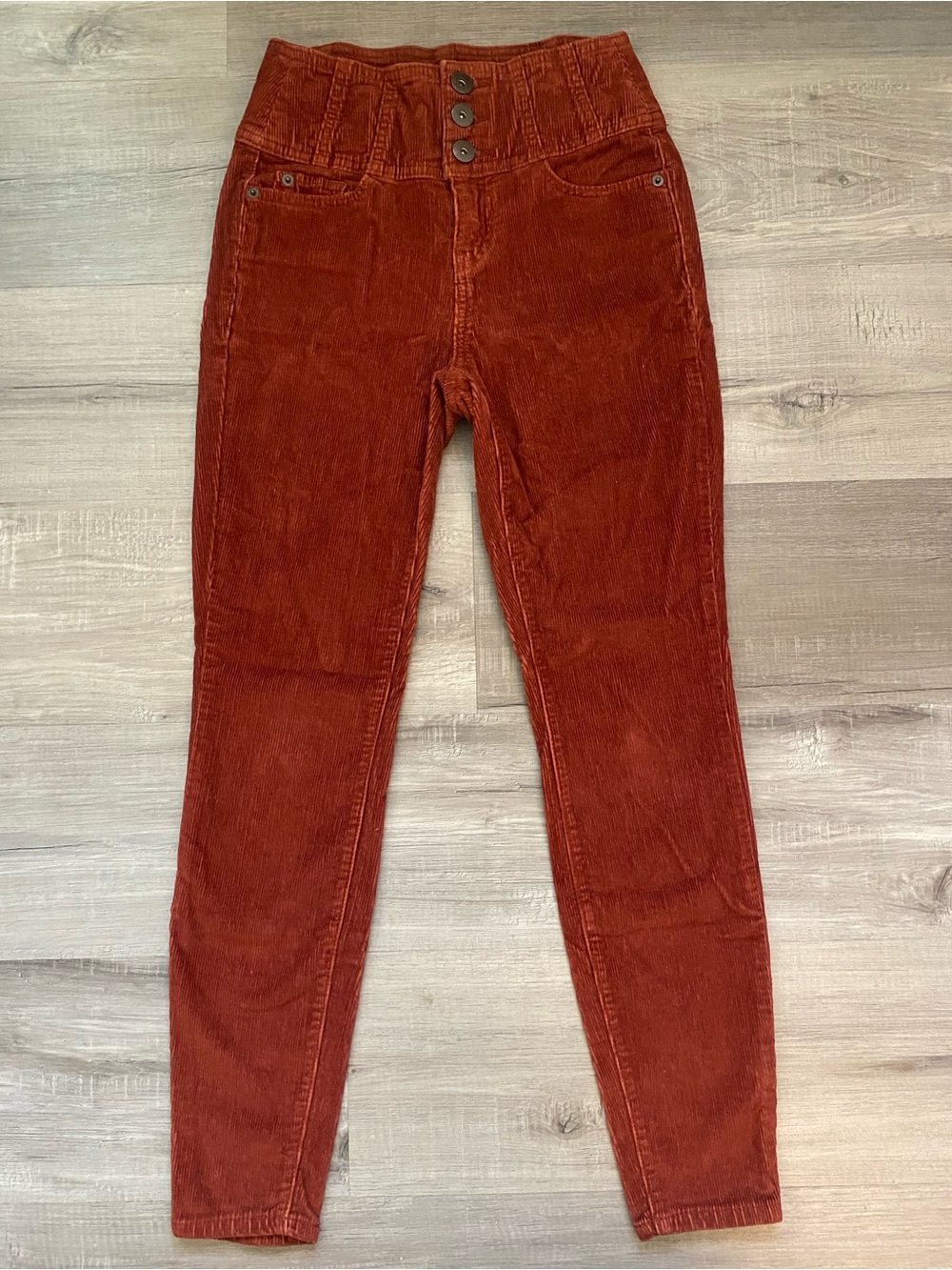 No Boundaries Size 3 Red Orange High Waisted Button Up Skinny Corduroy Pants